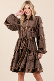 Velvet Grid Pom-Pom Dress