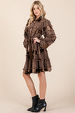 Velvet Grid Pom-Pom Dress