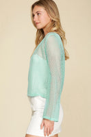 Aqua Open-Knit Metallic Thread Sweater Top