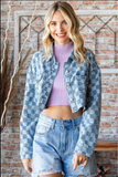 Denim Check Print Crop Shirt Jacket