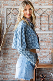 Denim Check Print Crop Shirt Jacket