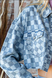 Denim Check Print Crop Shirt Jacket