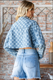 Denim Check Print Crop Shirt Jacket