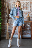 Denim Check Print Crop Shirt Jacket