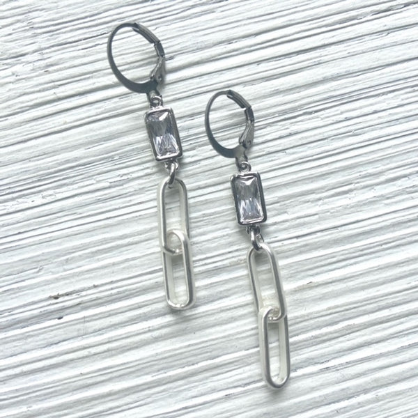 Rectangle Crystal Paperclip Earrings