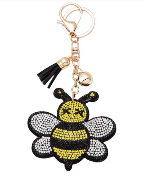 Bumblebee Rhinestone Puffy Tassel Purse Charm / Key Chain