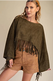 Prairie Wind Faux Suede Fringe Cape