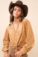 Western Suede Tie Blouse