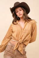 Western Suede Tie Blouse