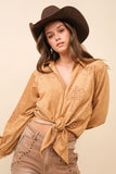Western Suede Tie Blouse