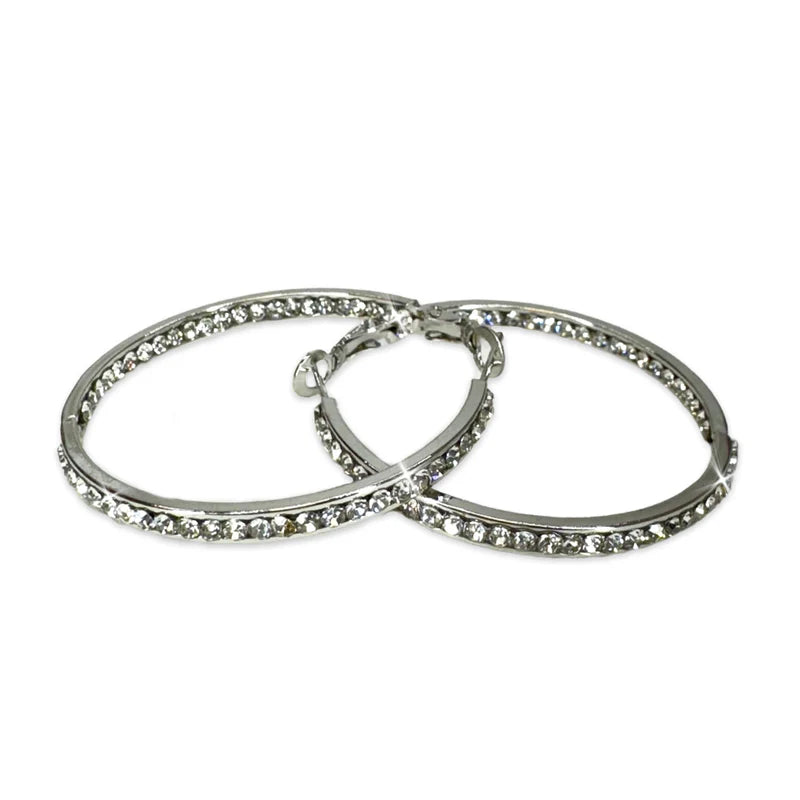 Gold or Silver 40mm Crystal Hoop Earrings