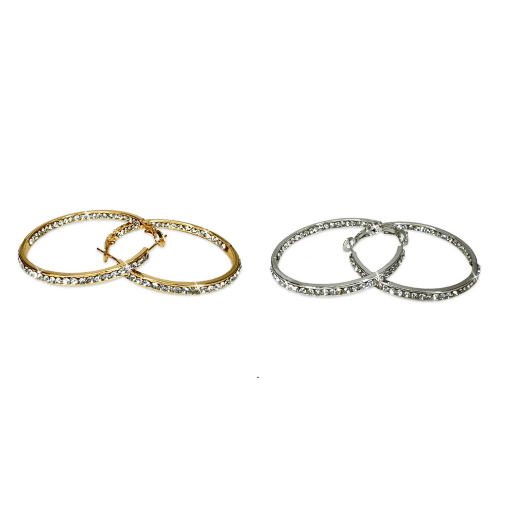 Gold or Silver 40mm Crystal Hoop Earrings
