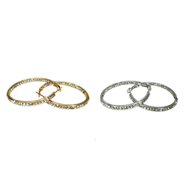 Gold or Silver 40mm Crystal Hoop Earrings