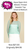 Aqua Open-Knit Metallic Thread Sweater Top
