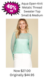 Aqua Open-Knit Metallic Thread Sweater Top