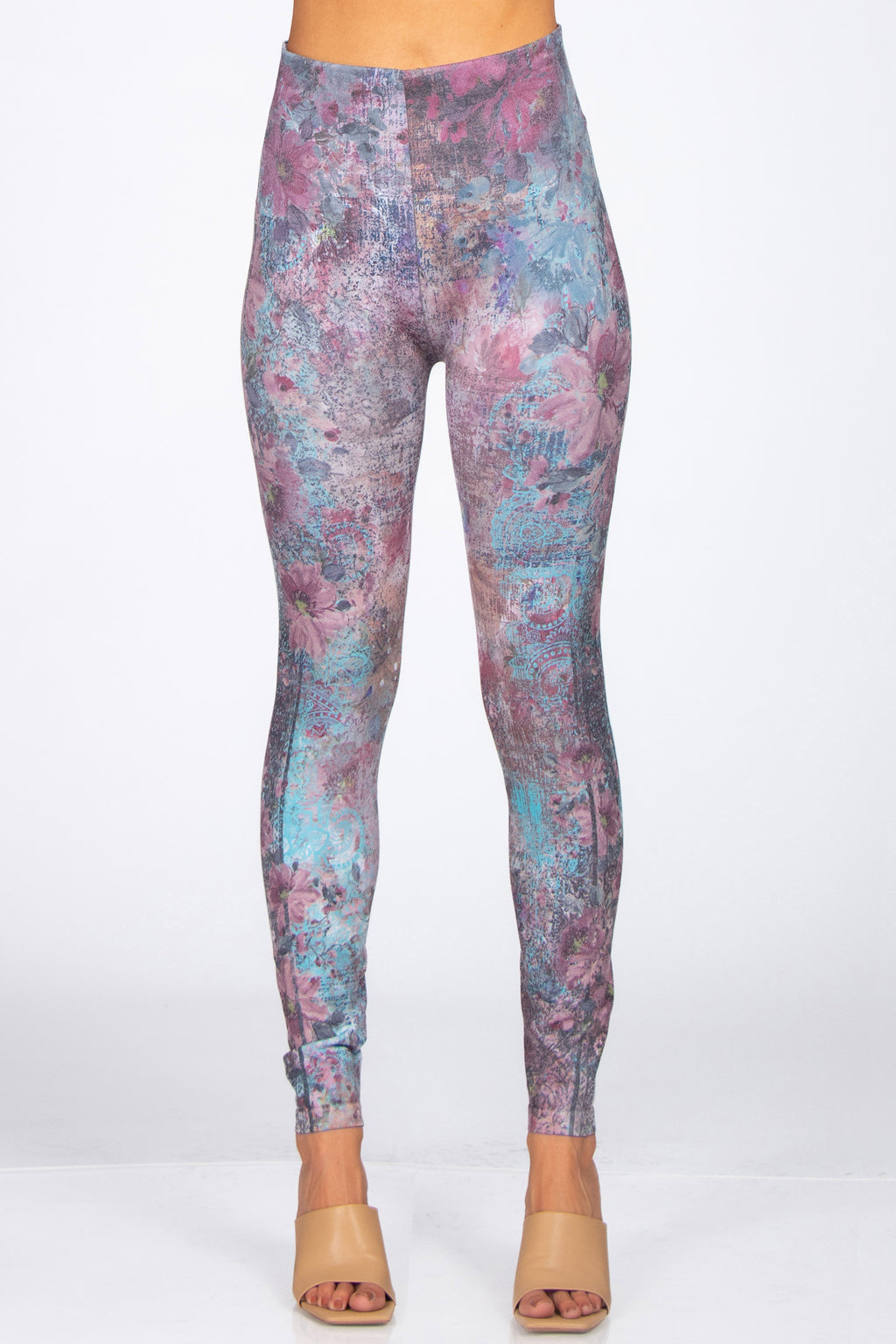 Floral Mauve Printed Leggings Front 2 Women's Clothing