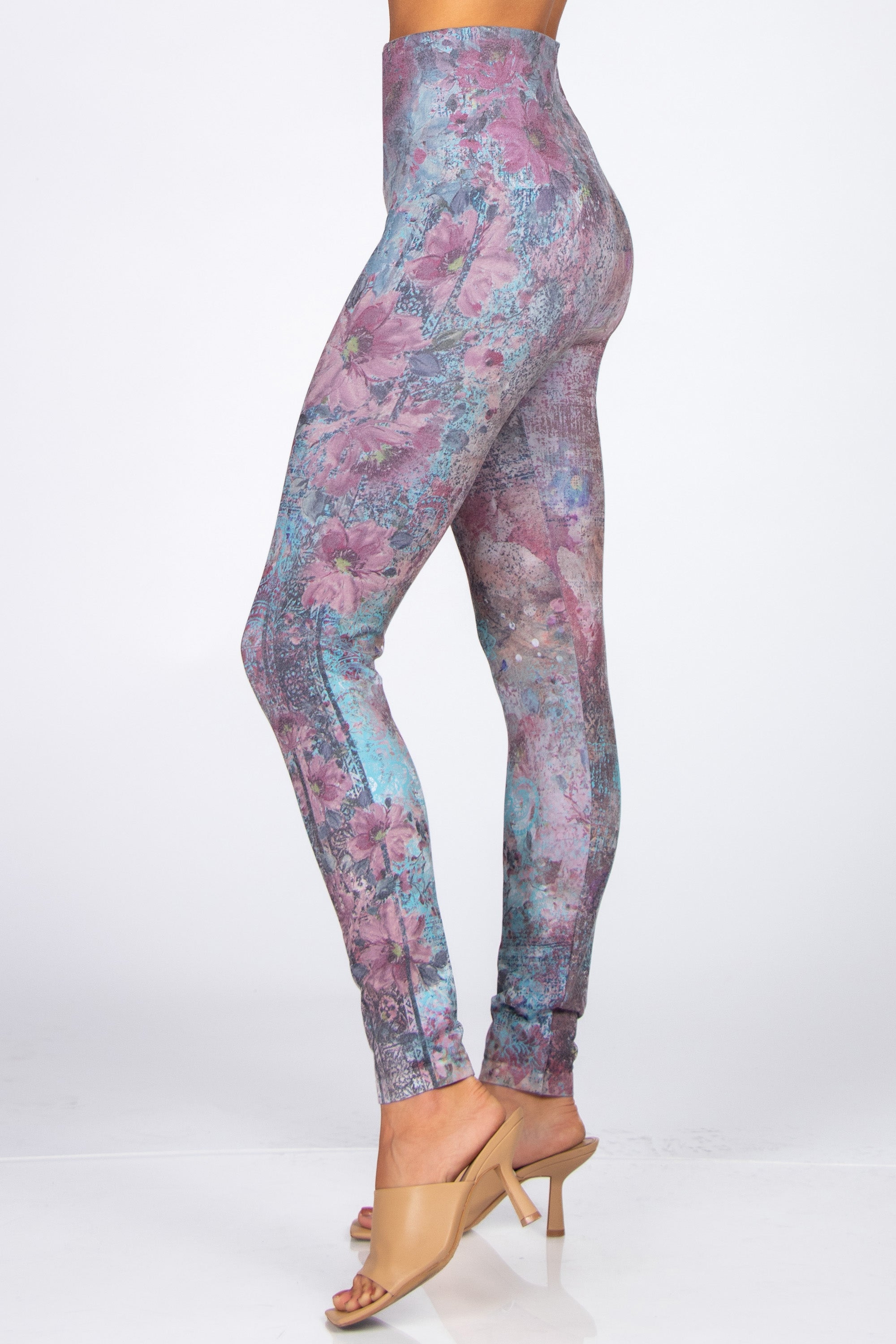 Floral Mauve Printed Leggings Side Women's Clothing