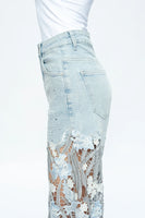 Lesley Rhinestone Lace Jean Side Women's Clothing