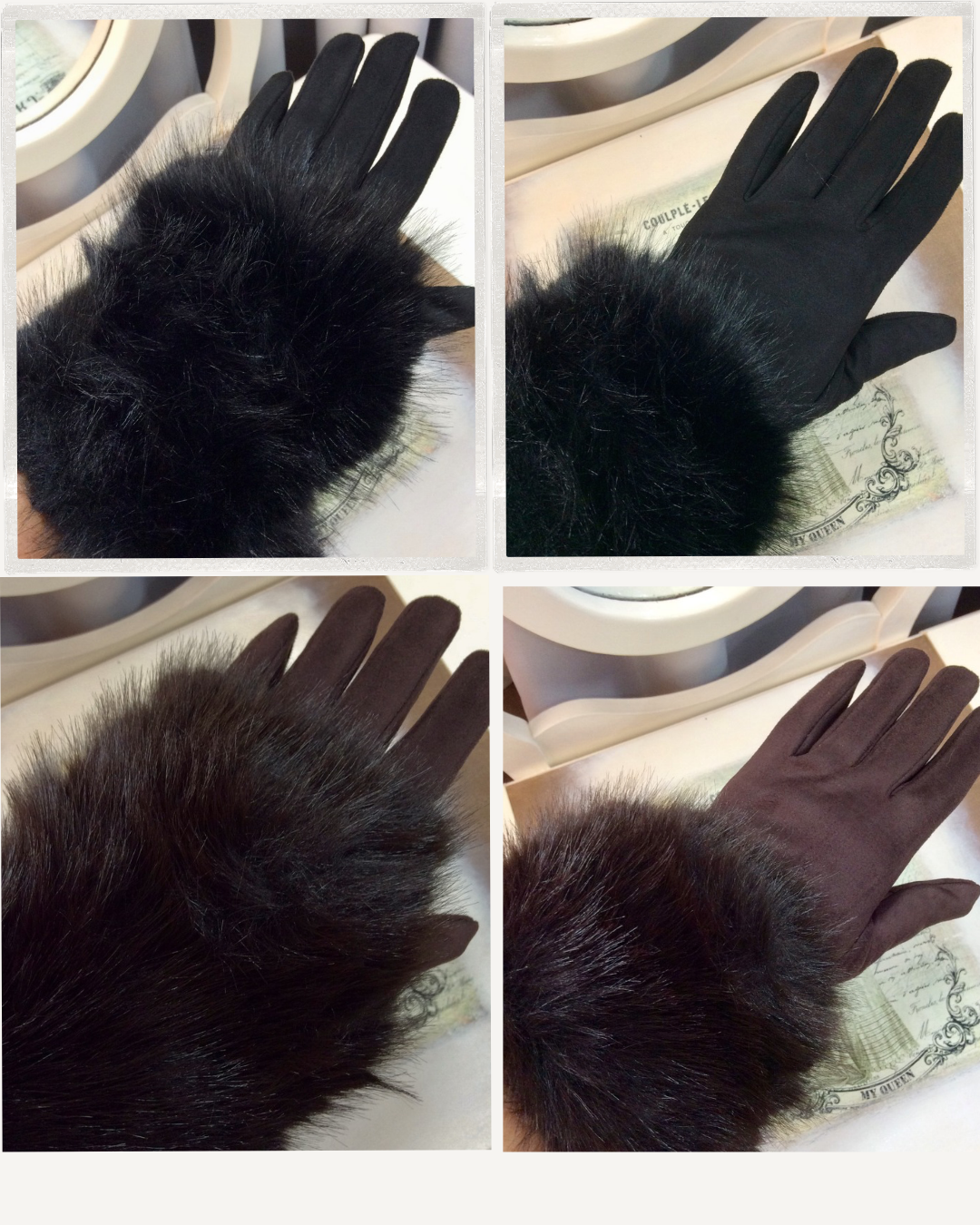 Minkie Convertible Cuff Faux Suede Gloves
