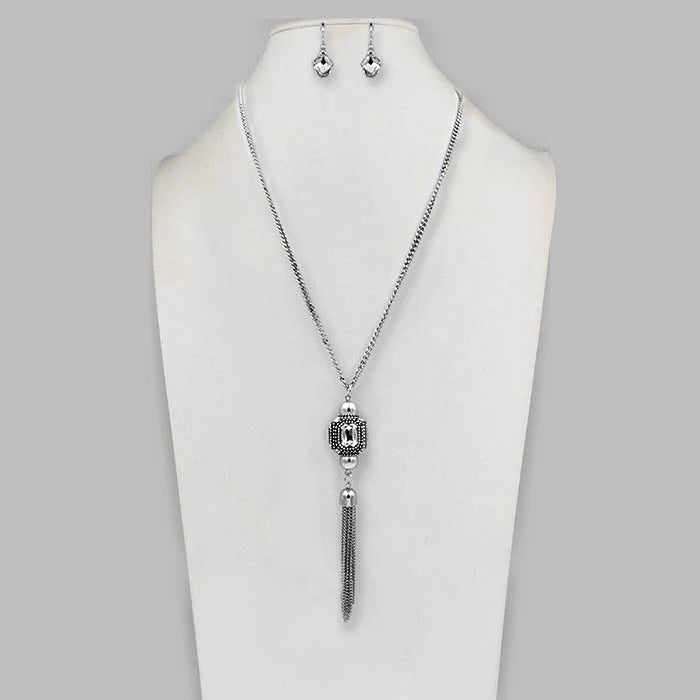 Crystal Cube Tassel Necklace