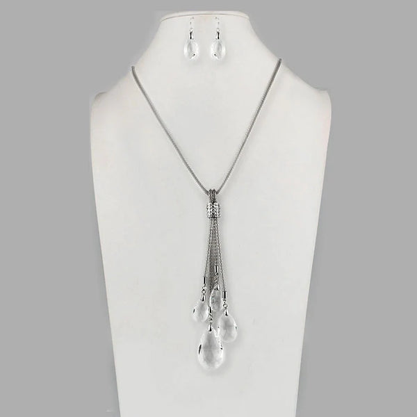 Crystal Teardrop Cluster Necklace