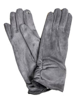 Grey Suede Ruched Gloves