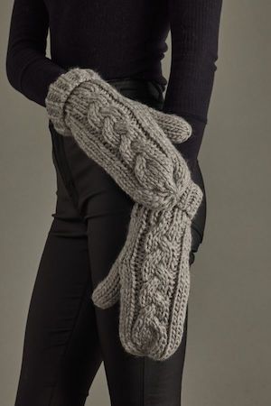 Grey Cable Knit Mittens