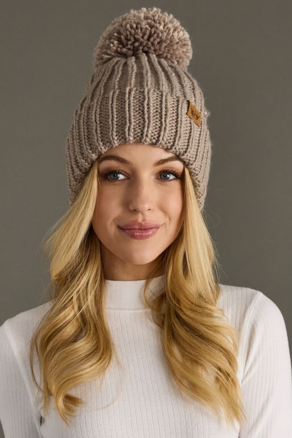 Taupe Chain Knit Pom Hat