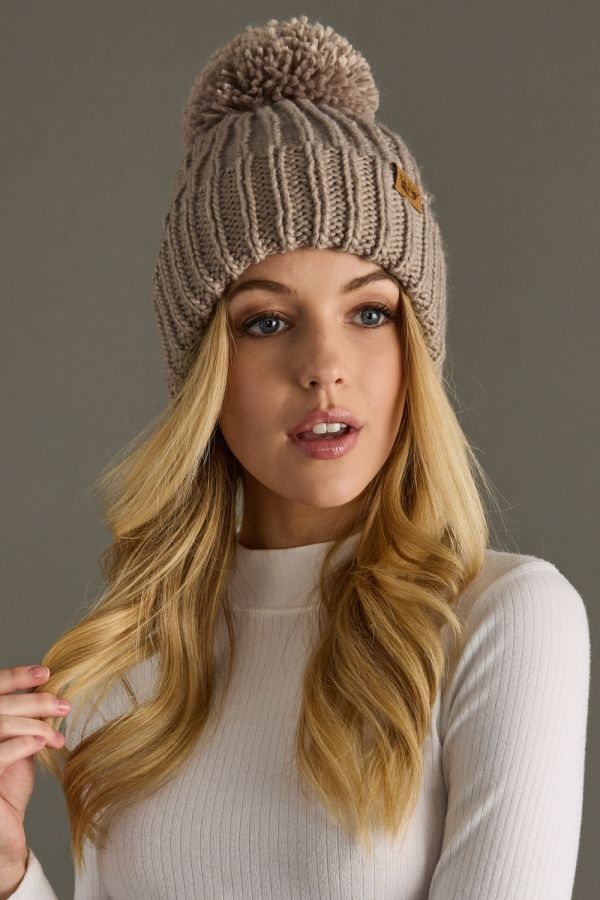 Taupe Chain Knit Pom Hat