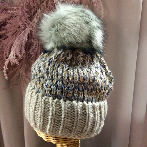 Village House Platinum Grey Mix Pom Beanie