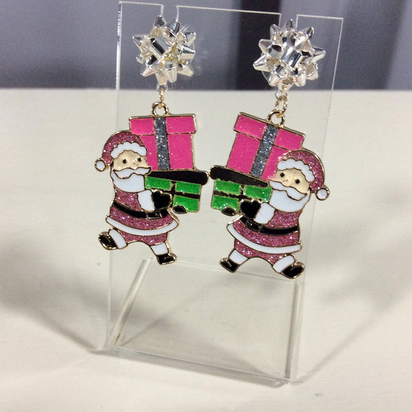 Pink Santa's Gift Bow Earrings
