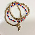 Bow Charm 3-Piece Patriotic Stretch Bracelet Set