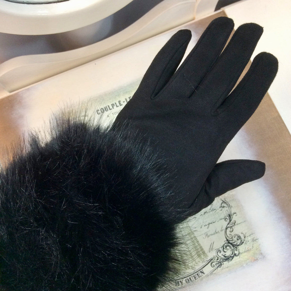 Minkie Convertible Cuff Faux Suede Gloves