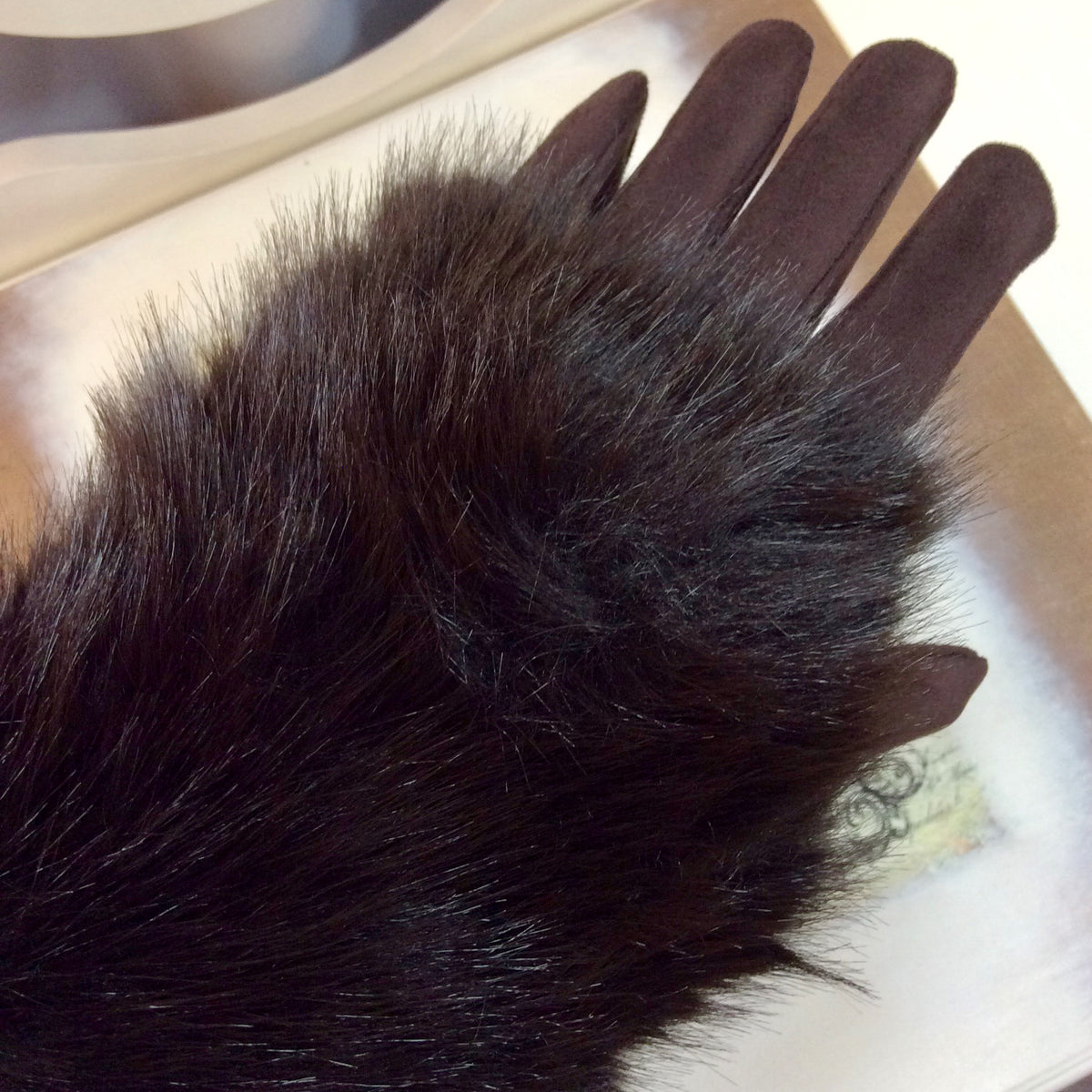 Minkie Convertible Cuff Faux Suede Gloves