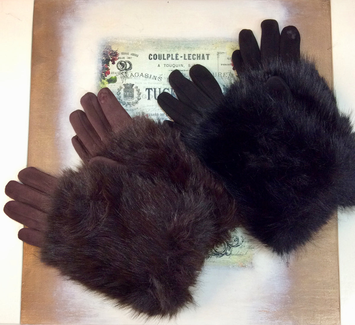 Minkie Convertible Cuff Faux Suede Gloves