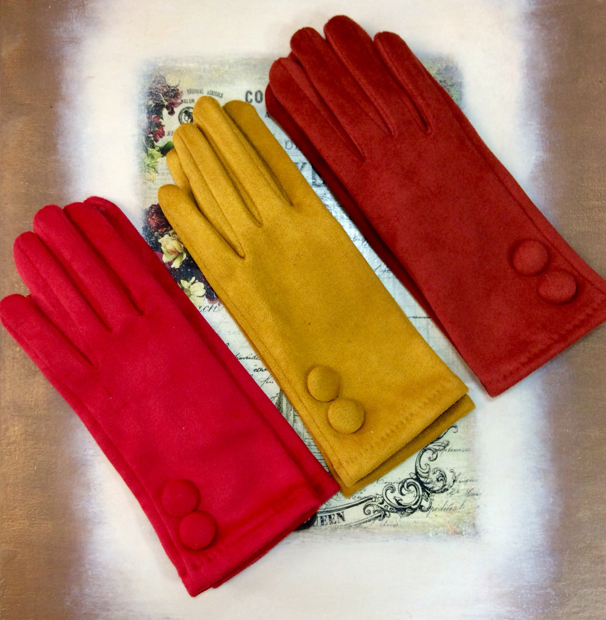 Suede Feel Texting Gloves - Red, Rust and Mustard