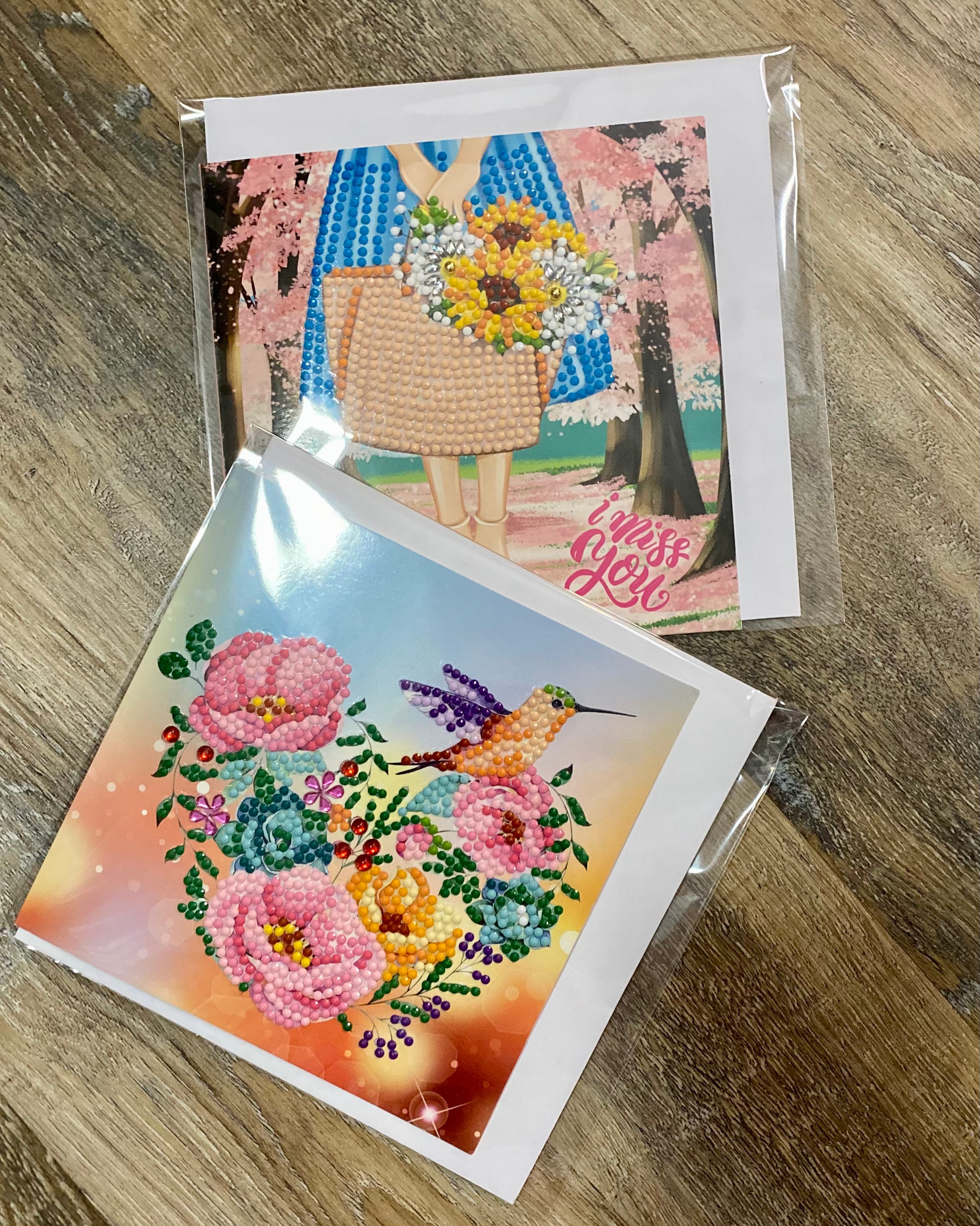 Handmade Diamond Art, Diamond Painting I Miss You Cards