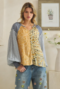 Honey & Blue Patchwork Peasant Top