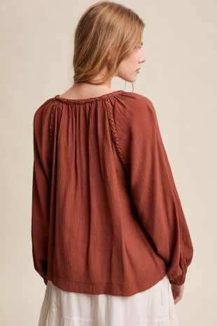 Chestnut Braided Boho Peasant Blouse