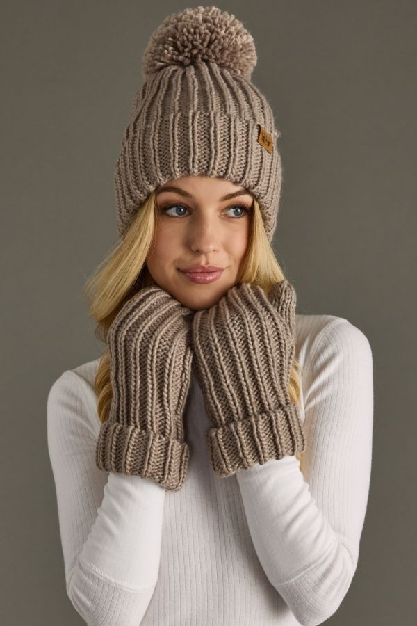 Taupe Chain Knit Mittens