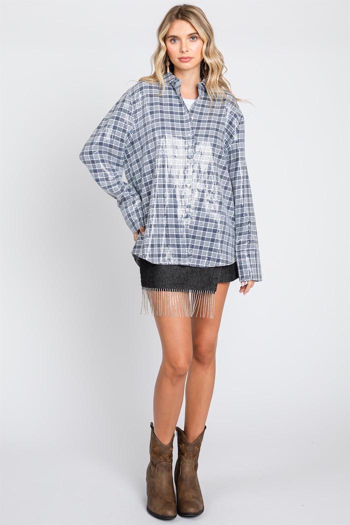 Pretty In Plaid Sequin Button Down