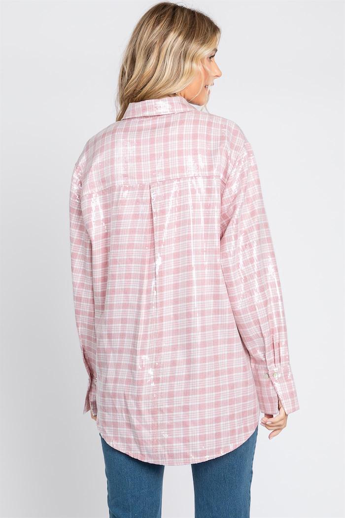 Pretty In Plaid Sequin Button Down