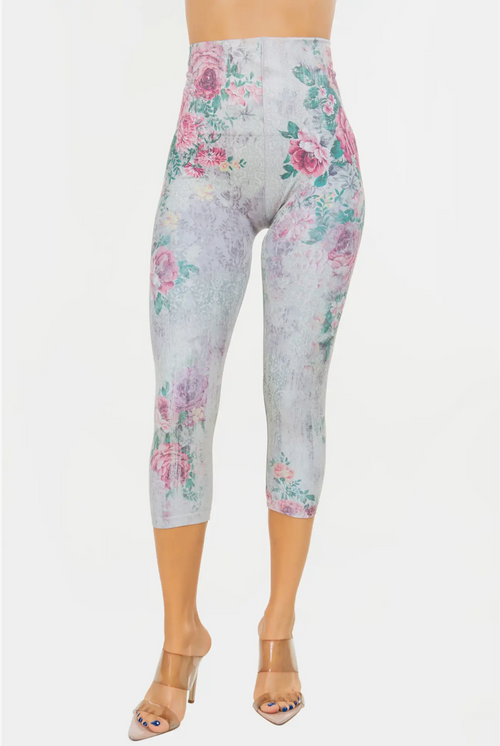 Antique Baroque Floral Crop leggings Front Women's Clothing