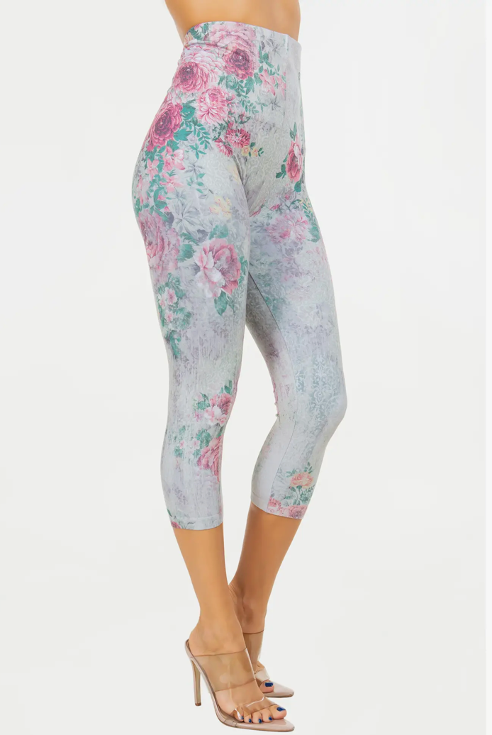 Antique Baroque Floral Print Leggings Side Women's Clothing