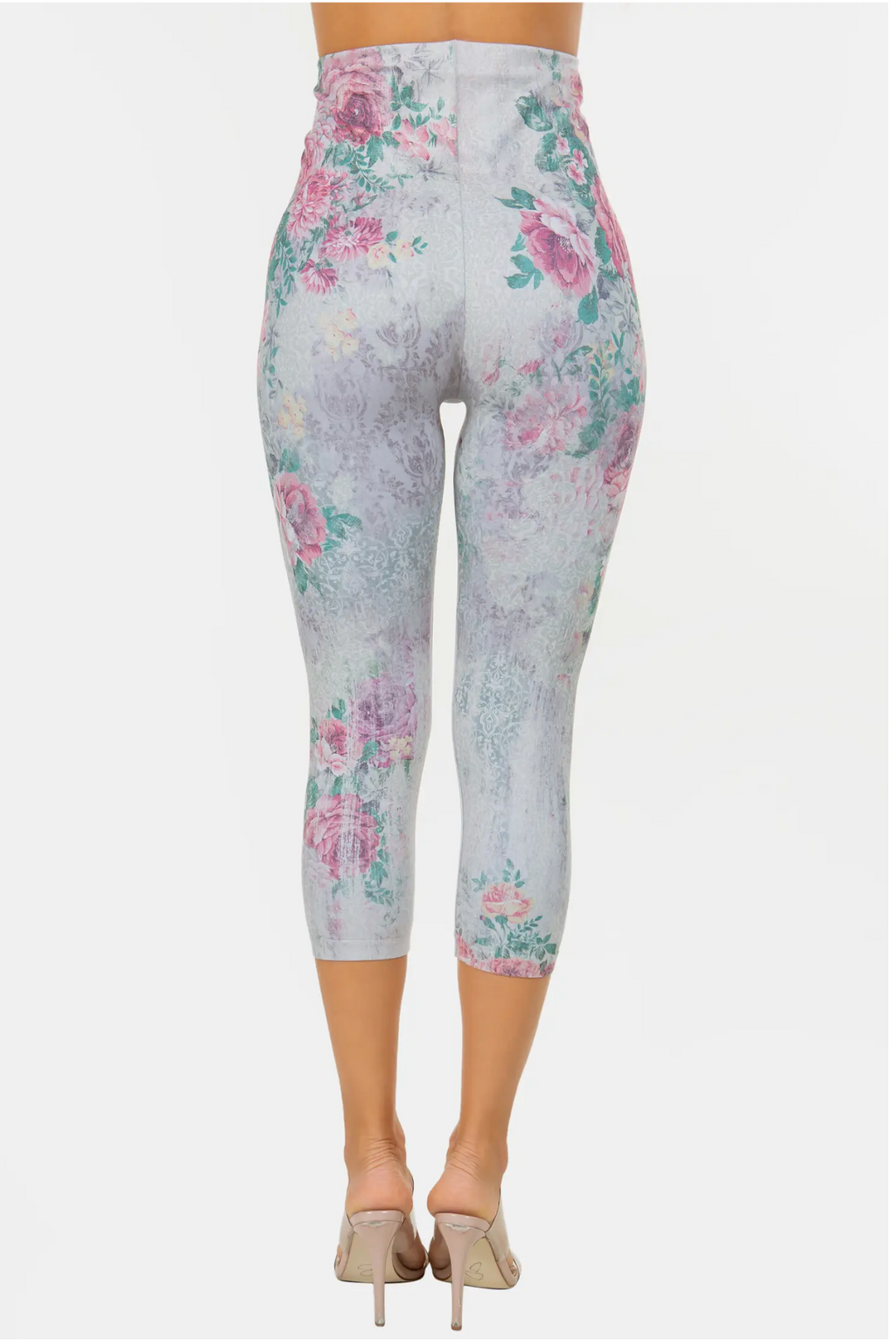 Antique Baroque Floral Print Crop Leggings Back Women's Clothing