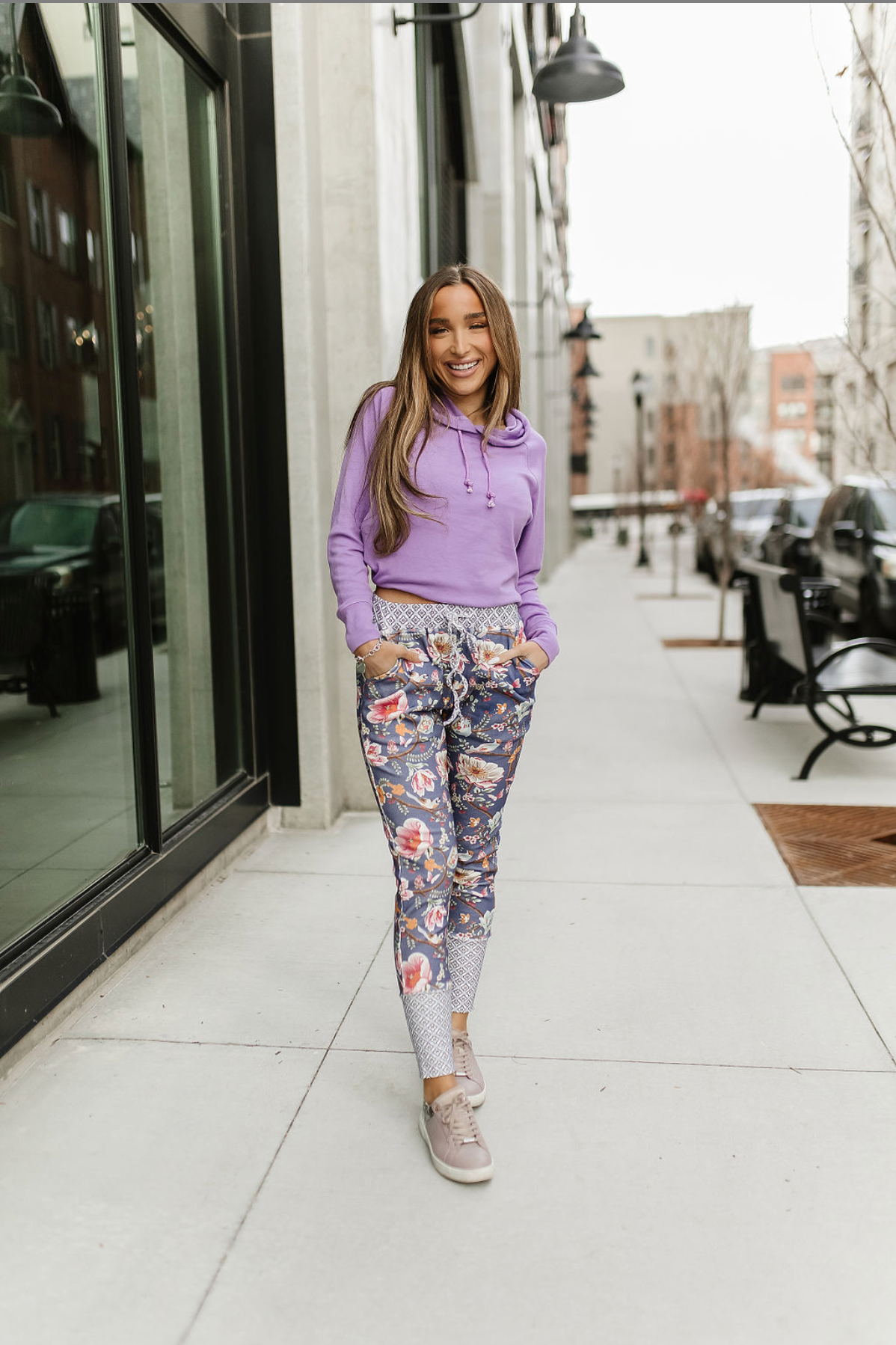 Ampersand Avenue Floral Joggers Front Women's Clothing