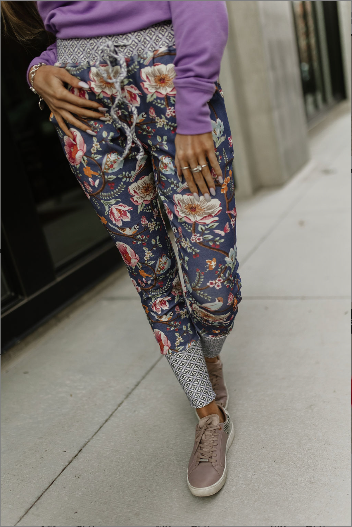 Ampersand Avenue Floral Joggers Close Up Top Women's Clothing