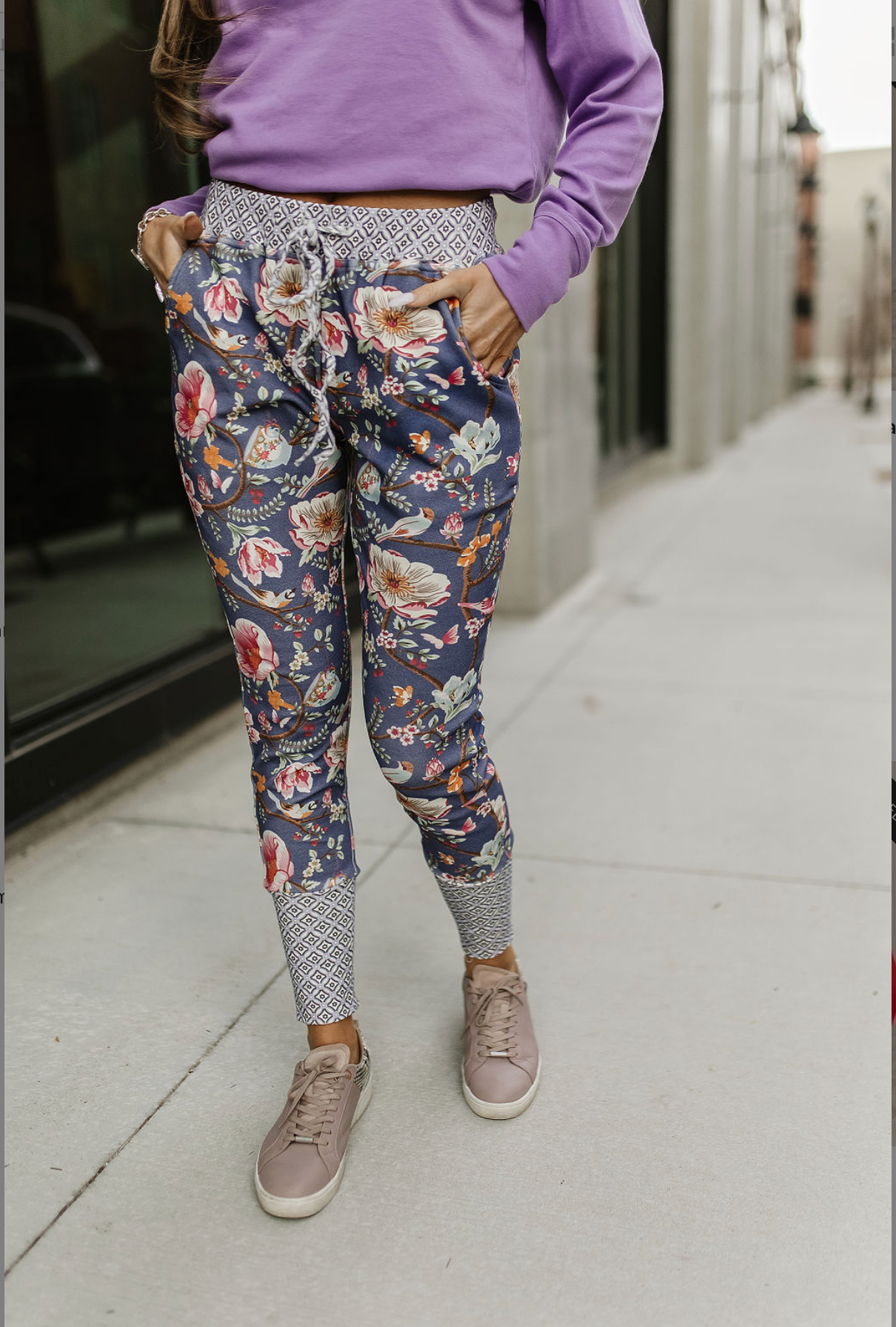 Ampersand Avenue Floral Joggers Close Up Walking Women's Clothing