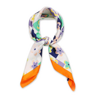 Orange Flower Print Satin Scarf