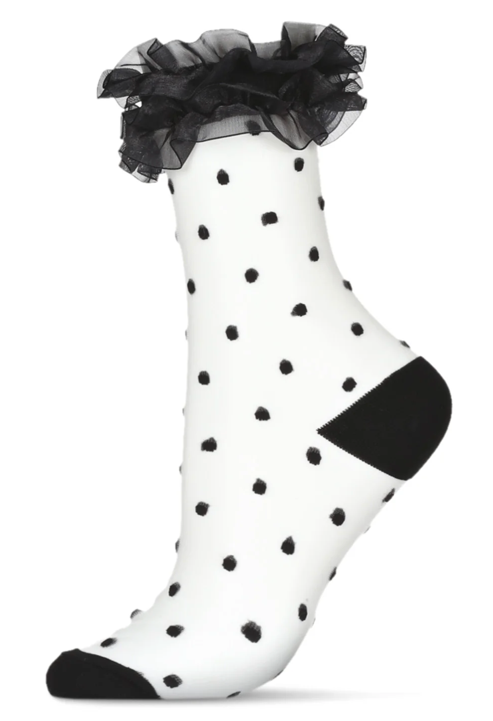 Polka Dot Ruffle Lace Cuff Sheer Socks